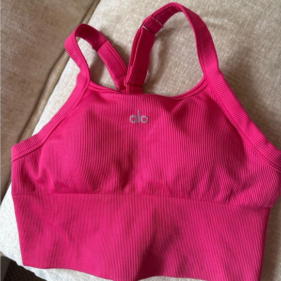 ALO Yoga Tops - ALO Yoga Hot Pink Ribbed Racerback Tank Crop